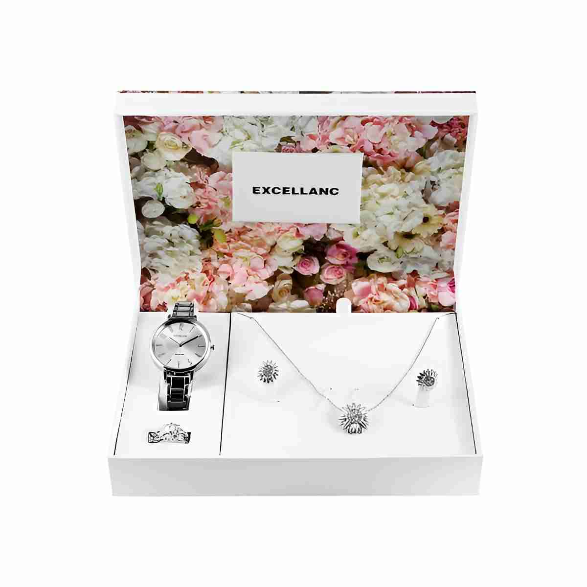 Ženski excellanc poklon set srebrne boje + prsten