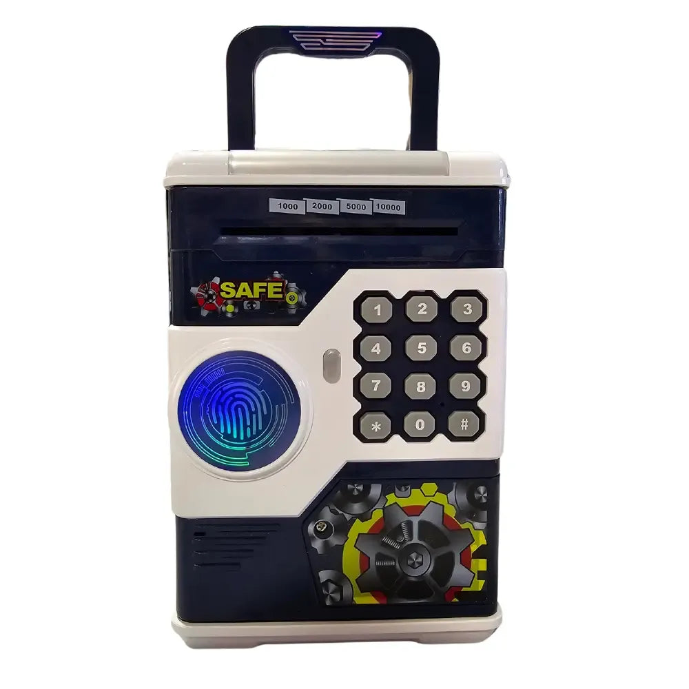 „Plava sef kasica za decu sa tastaturom, LED otiskom prsta i automatskim uvlačenjem novca