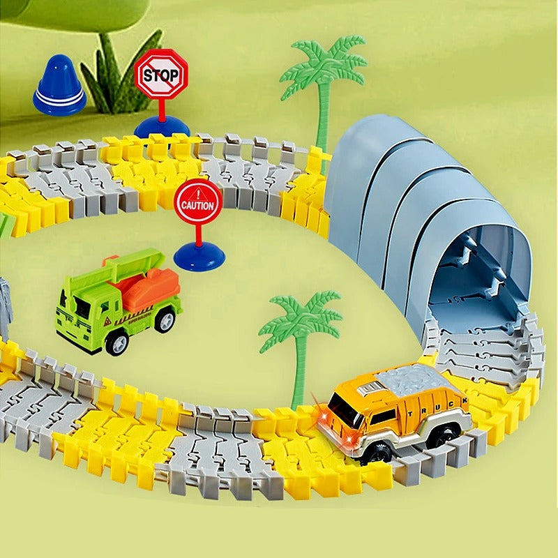 Građevinska auto-staza sa tunelom, mostom i vozilima - preko 144 delova