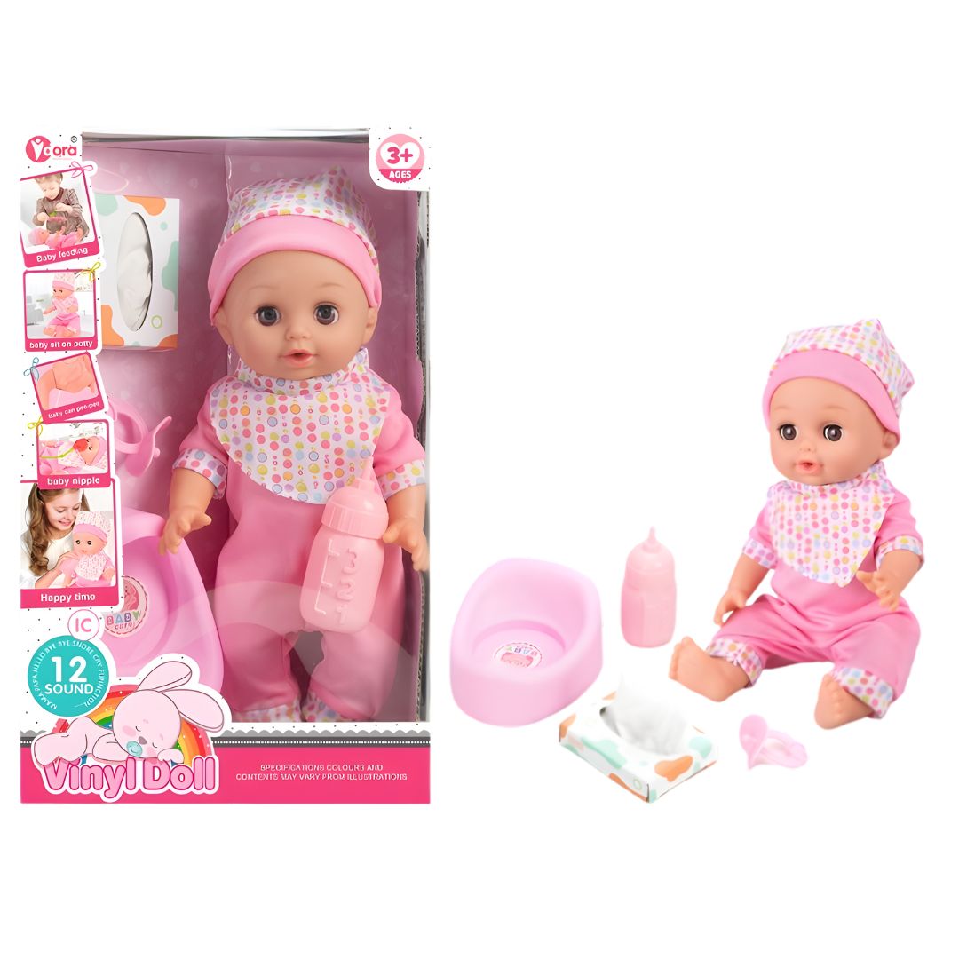 Beba 35cm u roze odelcetu koja pije vodu i piški