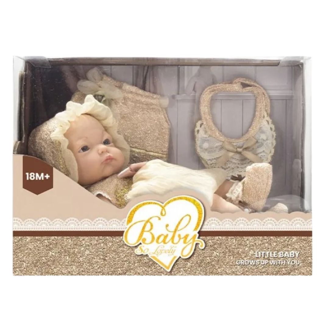 Lutka beba 40cm sa zlatnom haljinicom