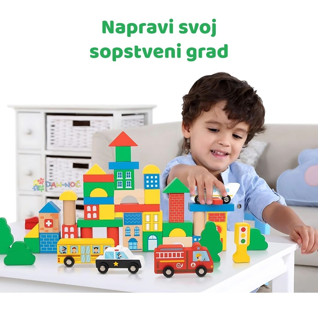 Drvene kocke grad 50 kom Tooky Toy