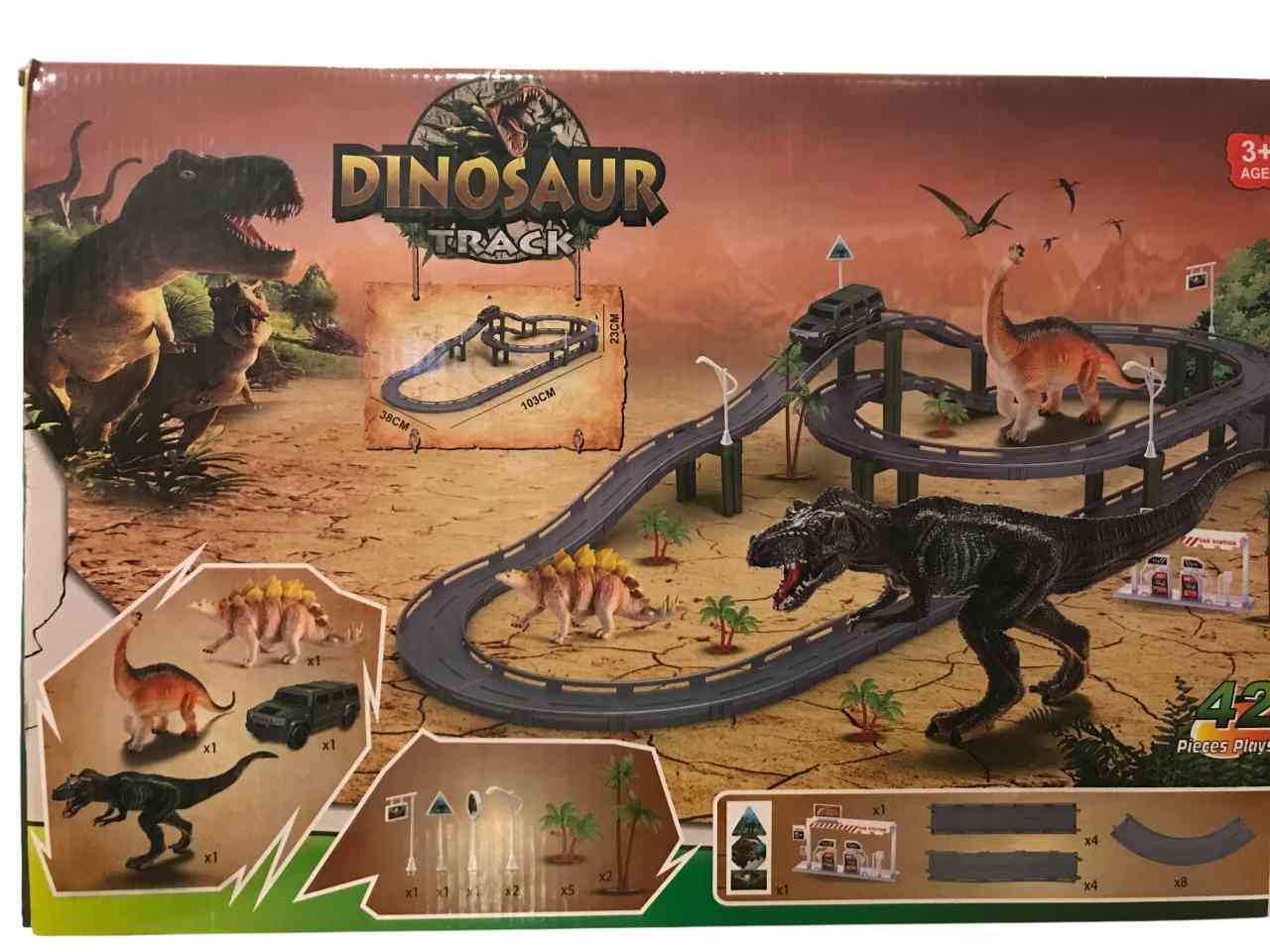 Dino staza sa autićem i 3 dinosaurusa - 42 dela