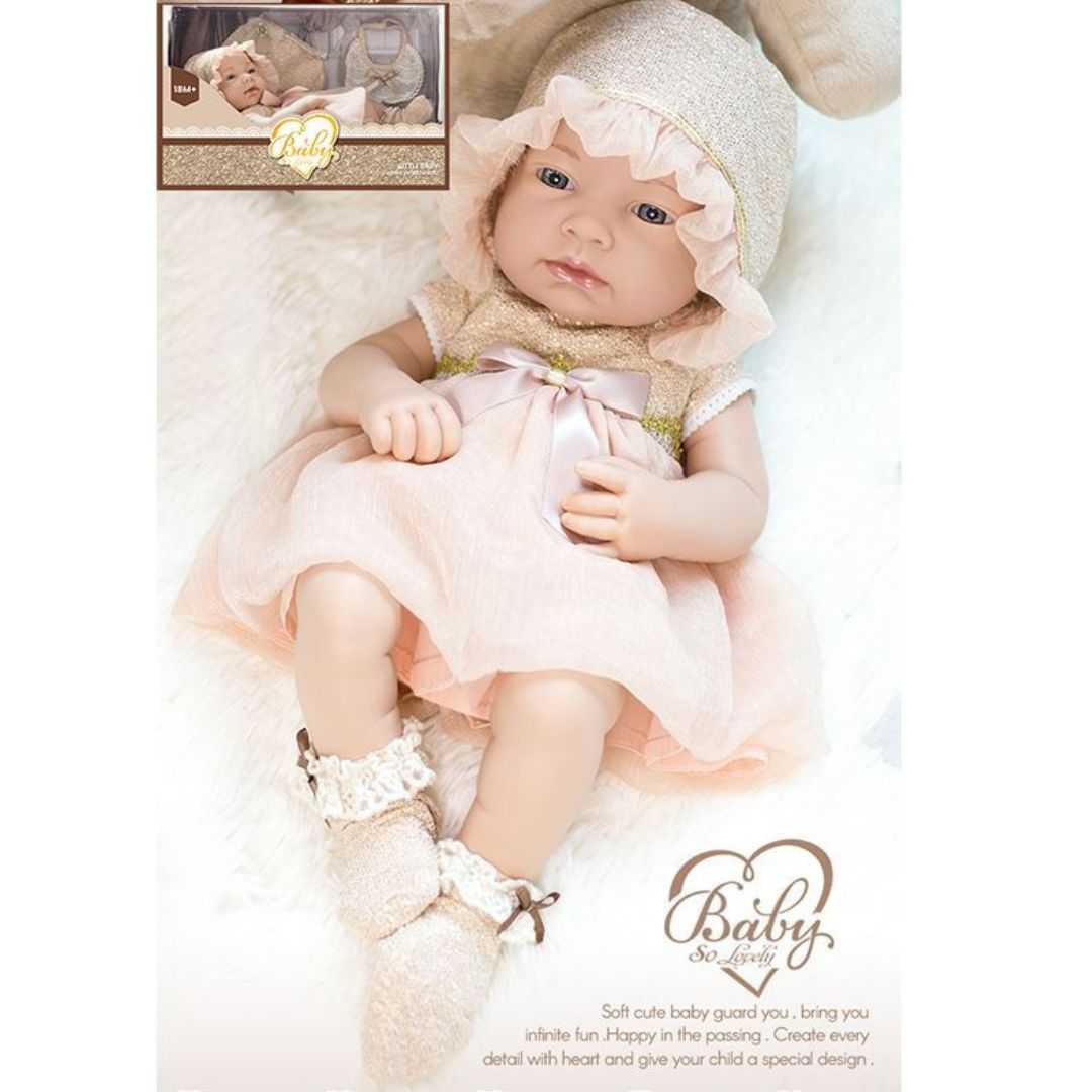 Lutka beba 40cm sa zlatnom haljinicom