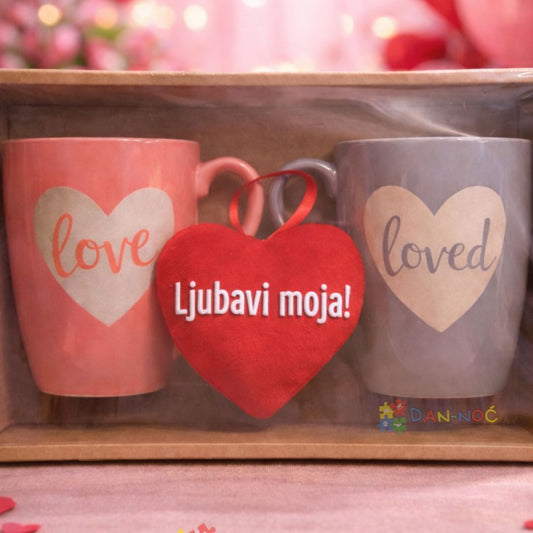 Set šolja 2/1 + poklon plišano srce LJUBAVI MOJA