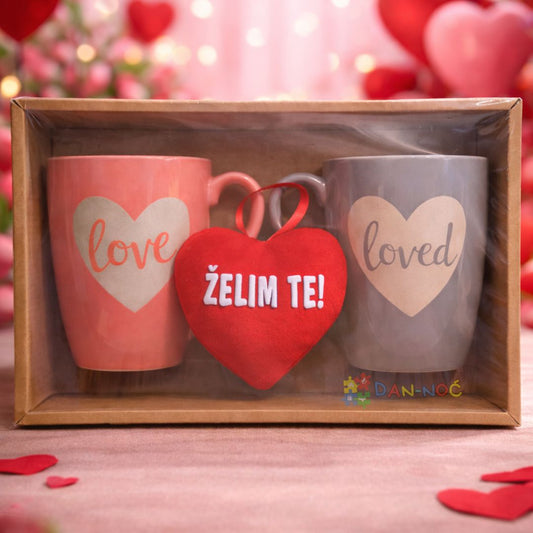 Set šolja 2/1 + poklon plišano srce ŽELIM TE
