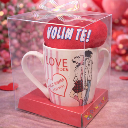 Šolja + poklon plišano srce VOLIM TE