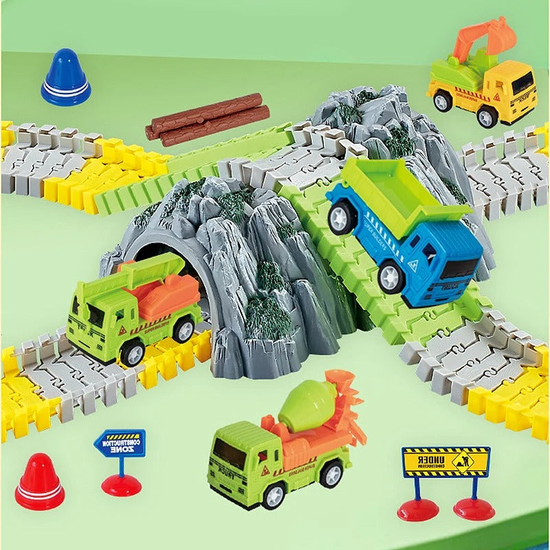 Građevinska auto-staza sa tunelom, mostom i vozilima - preko 144 delova