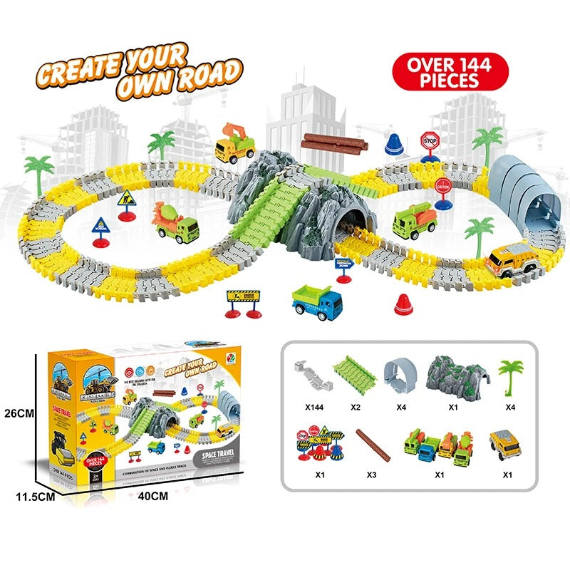 Građevinska auto-staza sa tunelom, mostom i vozilima - preko 144 delova