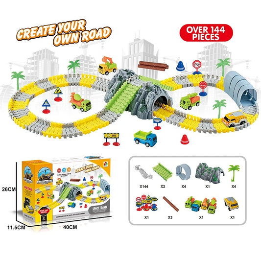 Građevinska auto-staza sa tunelom, mostom i vozilima - preko 144 delova