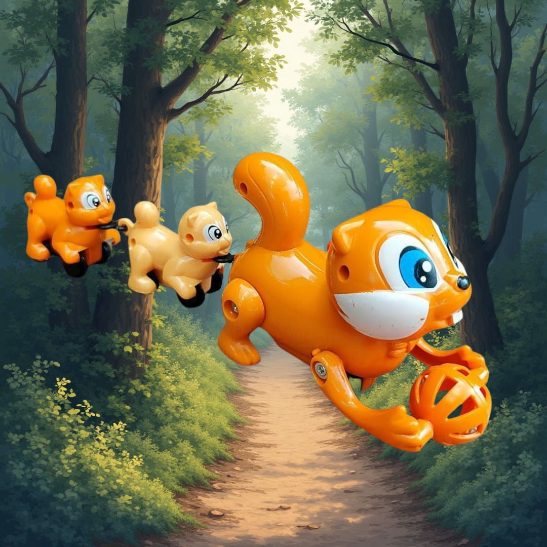 Električna šumska veverica sa dve male veverice – kreativna igračka za decu